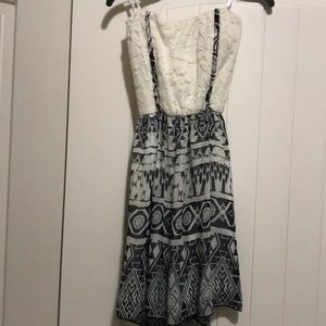 Strapless High low white and navy blue dress